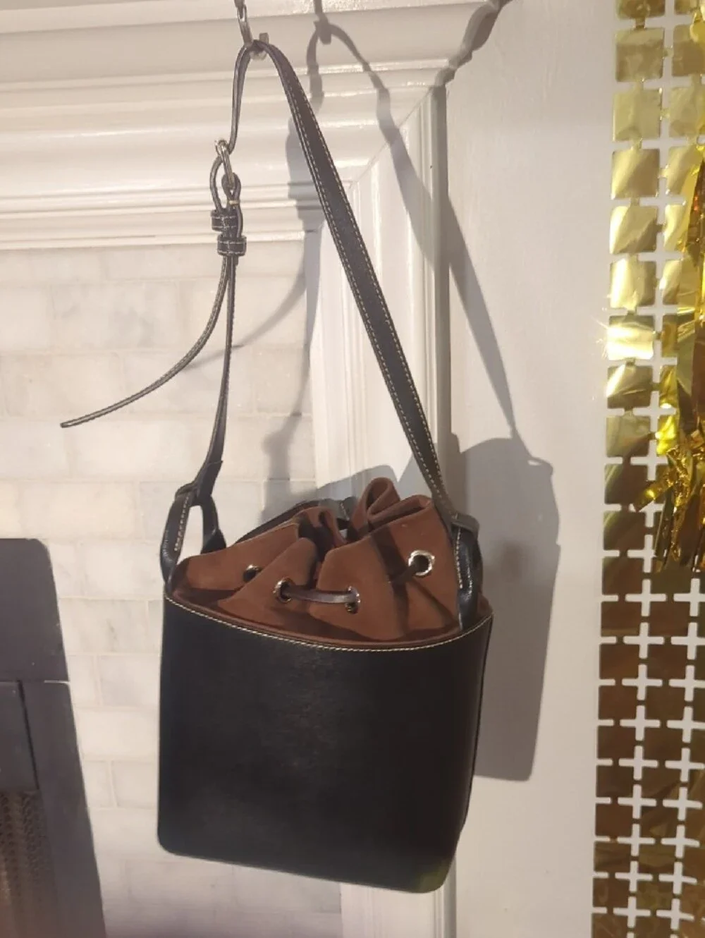 Dooney & Bourke Black Leather Suede Bucket Handbag